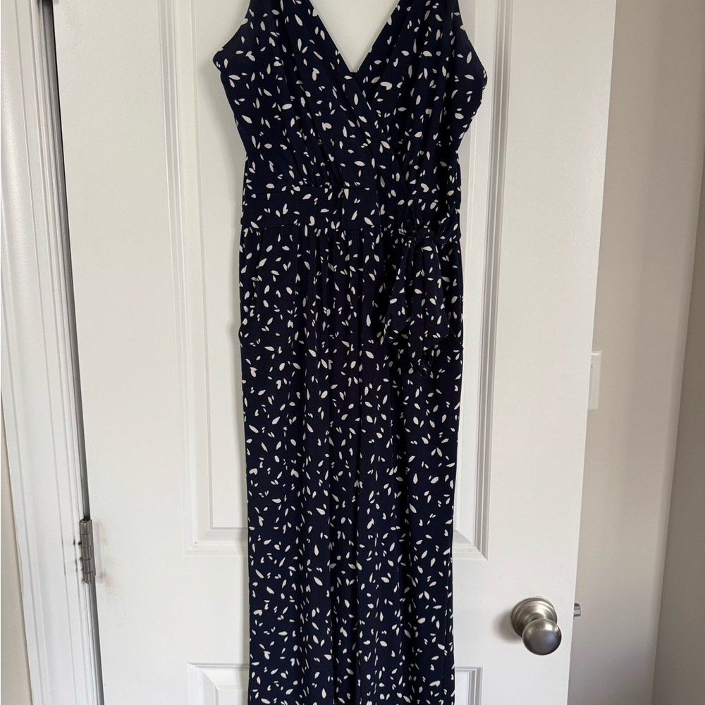 Kaileigh Navy and White Printed Wide Leg Jumpsuit